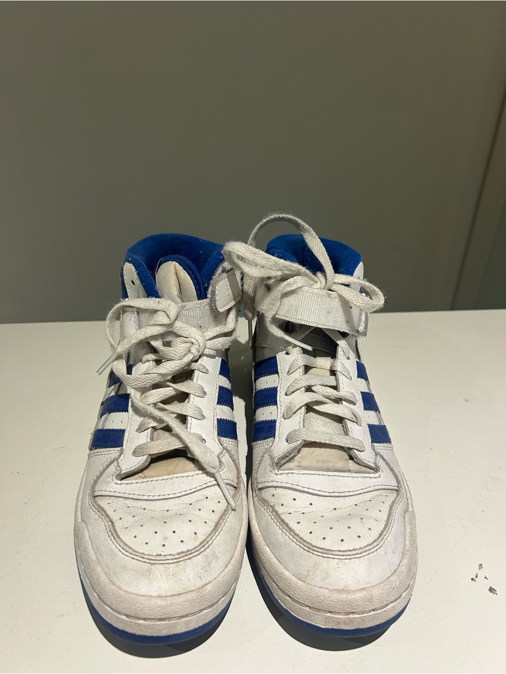 adidas White and Royal Blue High-Top Sneakers
